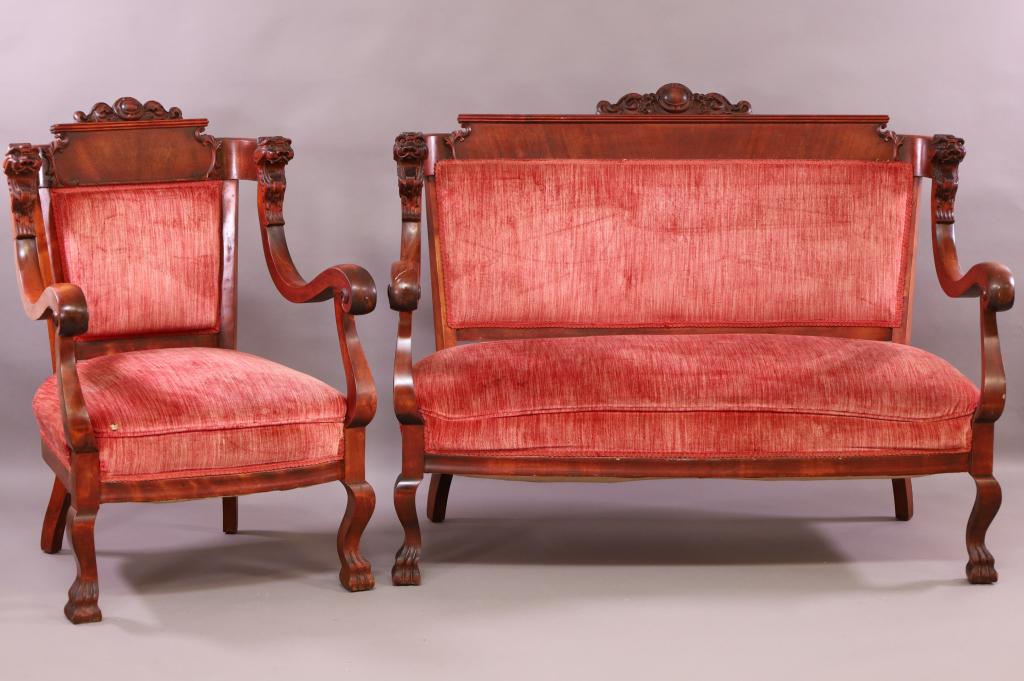 1800'S 2 PIECE LION CARVED PARLOR SET (1 of 7)