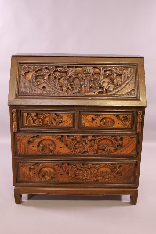 HIGHLY CARVED DROP CHINESE FRONT DESK (1 of 5)