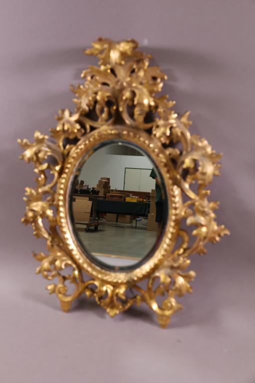 ANTIQUE ITALIAN CARVED WOOD WALL MIRROR (1 of 5)