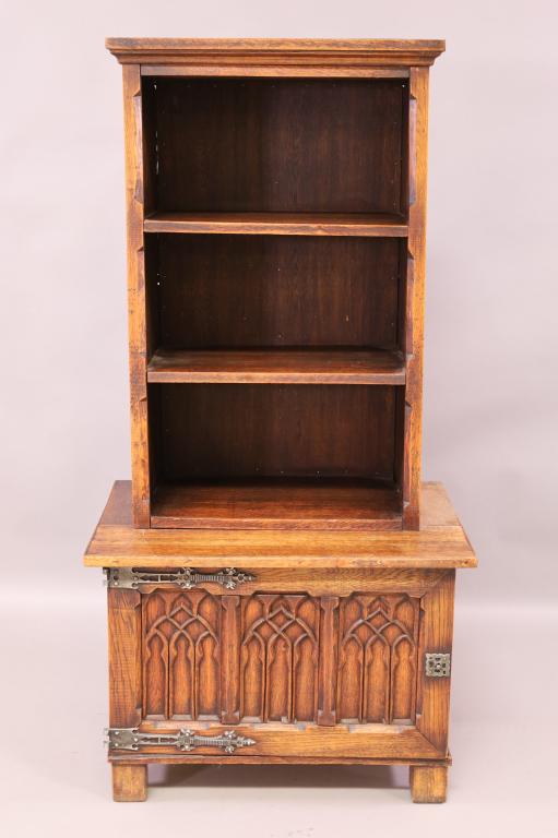1920'S OAK GOTHIC STYLE BOOKSHELF (1 of 4)