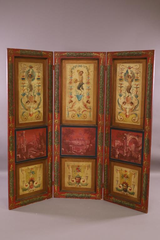 ANTIQUE 3 PANEL HAND PAINTED DRESSING SCREEN (1 of 5)