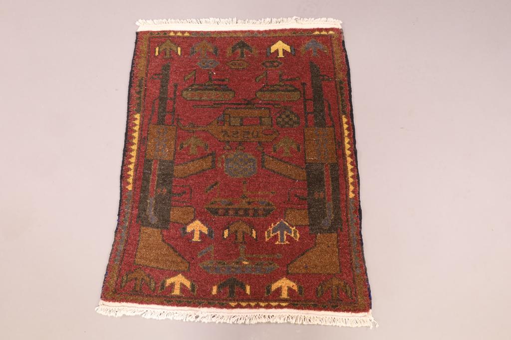 APPROX 2' 9" x 2' 2" AFGHAN WAR RUG (1 of 4)