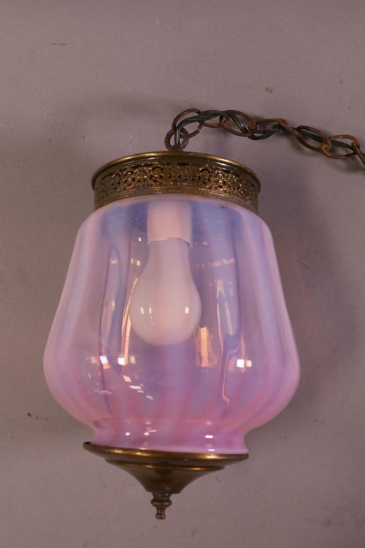 VICTORIAN CRANBERRY OPALESCENT HANGING LAMP (1 of 3)