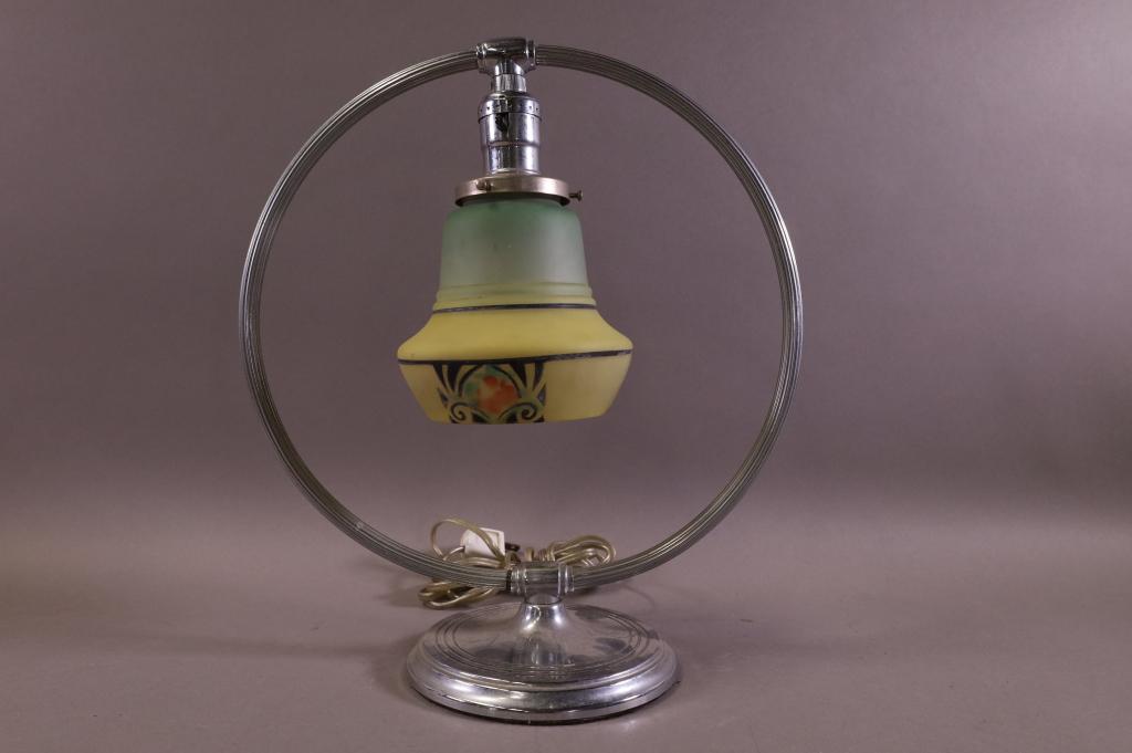ART DECO METAL TABLE LAMP & ART GLASS SHADE (1 of 4)