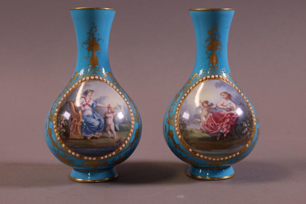 PAIR OF ANTIQUE SEVRES STYLE PORCELAIN VASES (1 of 4)