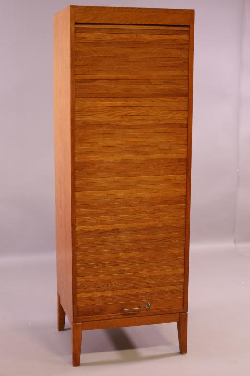 TALL SWEDISH OAK TAMBOUR DOOR FILE CABINET (1 of 6)