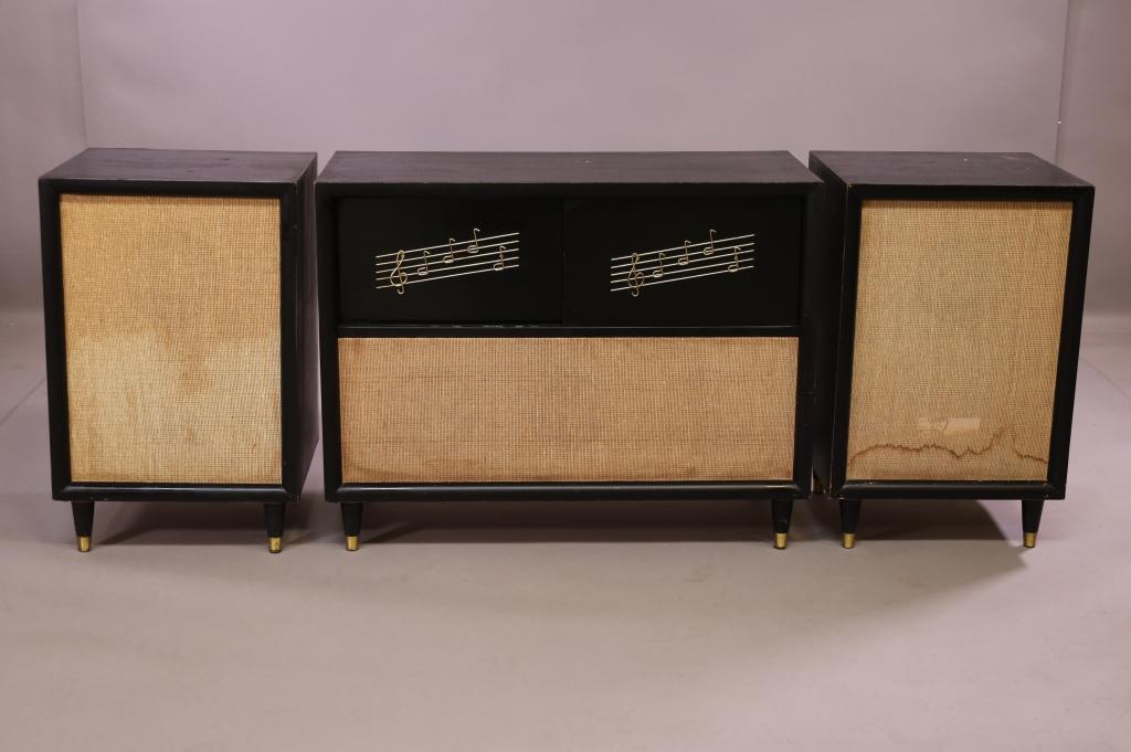 1960'S 3 PC. BLACK CONSOLE STEREO (1 of 8)