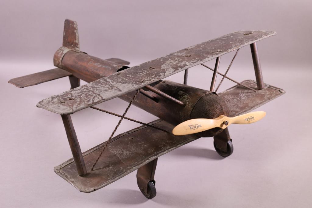 LARGE ANTIQUE HANDMADE TIN & WOOD AIRPLANE (1 of 5)