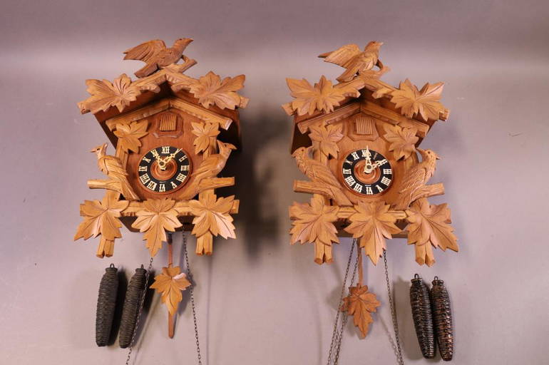 PAIR OF GERMAN CUCKOO WALL CLOCKS (0263) on Jun 11, 2022 Redlands Antique Auction in CA