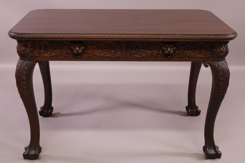 1900'S HIGHLY CARVED MAHOGANY PARTNER'S DESK (1 of 6)
