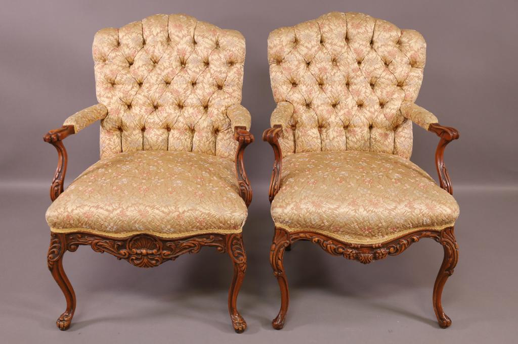 NEAR PAIR OF FRENCH STYLE ARM CHAIRS (1 of 3)