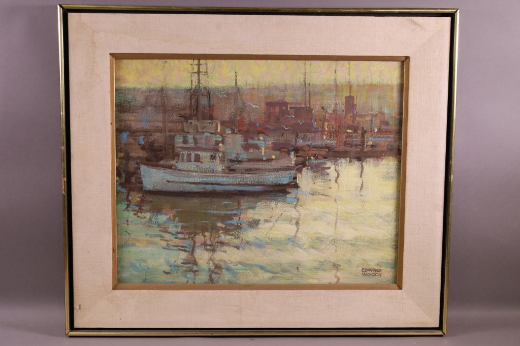 EDMOND WOODS HARBOR SCENE (0137) on Jun 25, 2022 Redlands Antique