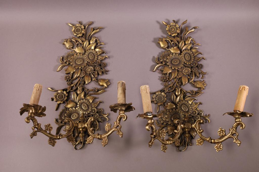 PAIR OF BRONZE WALL SCONCES (1 of 3)