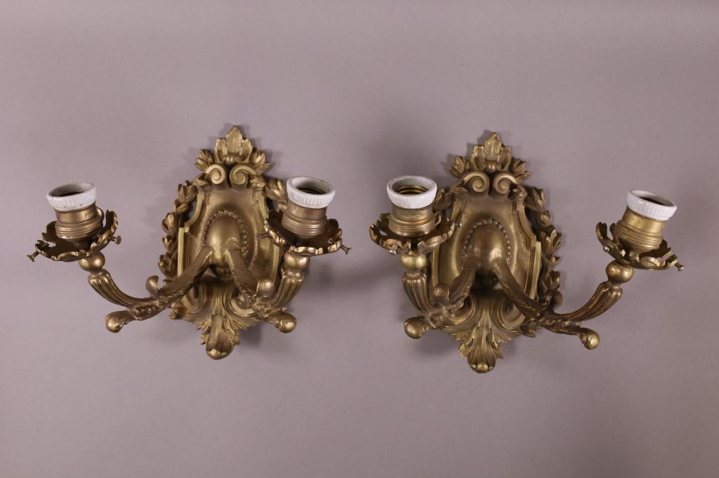 PAIR OF BRONZE WALL SCONCES (1 of 3)