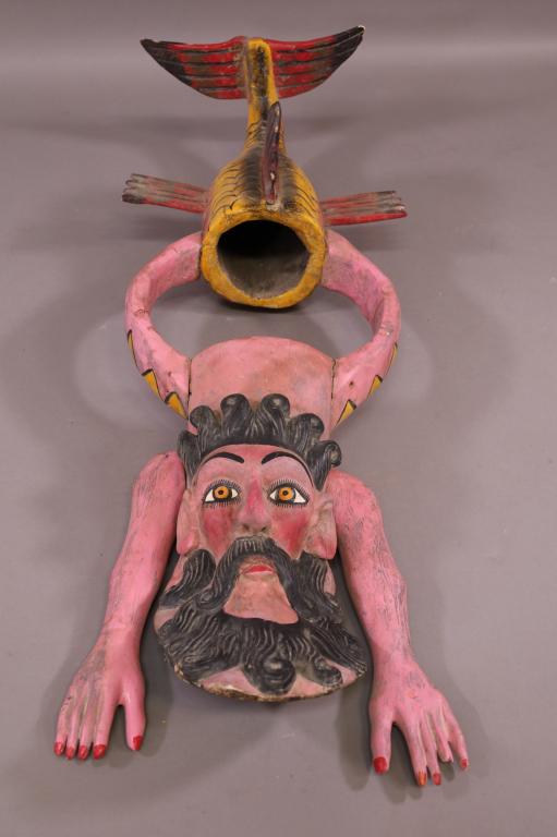 LARGE MEXICAN FOLK ART WOOD MERMAN FIGURE (1 of 5)