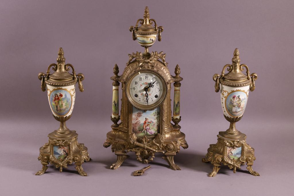 ANTIQUE 3 PC. FRENCH CLOCK SET (1 of 4)