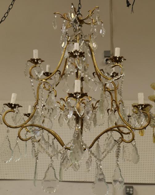 LARGE BRASS & CRYSTAL CHANDELIER (1 of 3)