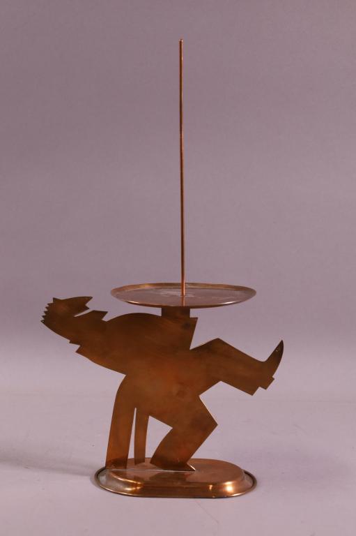 CHASE COPPER FIGURAL PRETZEL STAND: CHASE COPPER PRETZLE HOLDER . SIGNED CHASE. GOOD CONDITION. 16" H