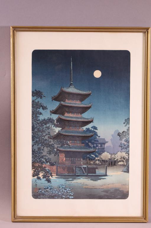 TSUCHIYA KOITSU JAPANESE WOODBLOCK: FRAMED JAPANESE WOODBLOCK PRINT, TSUCHIYA KOITSU. 15" x 10" IMAGE SIZE / 19" x 14" IN FRAME.