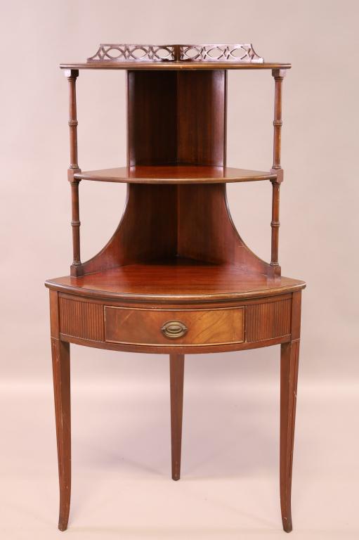 1940'S 3 TIER MAHOGANY CORNER SHELF (1 of 3)