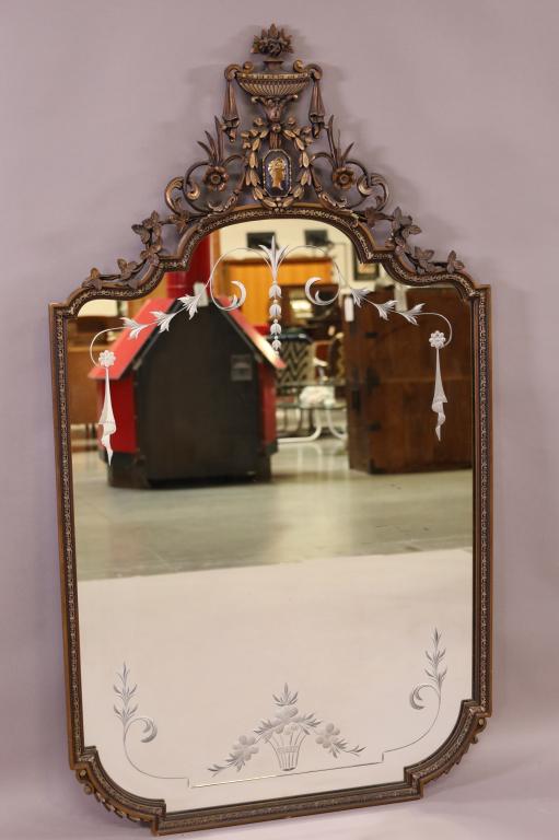 1920'S FANCY ETCHED WALL MIRROR (1 of 5)