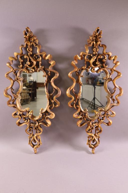 PAIR OF SMALL WOODEN WALL MIRRORS (1 of 4)