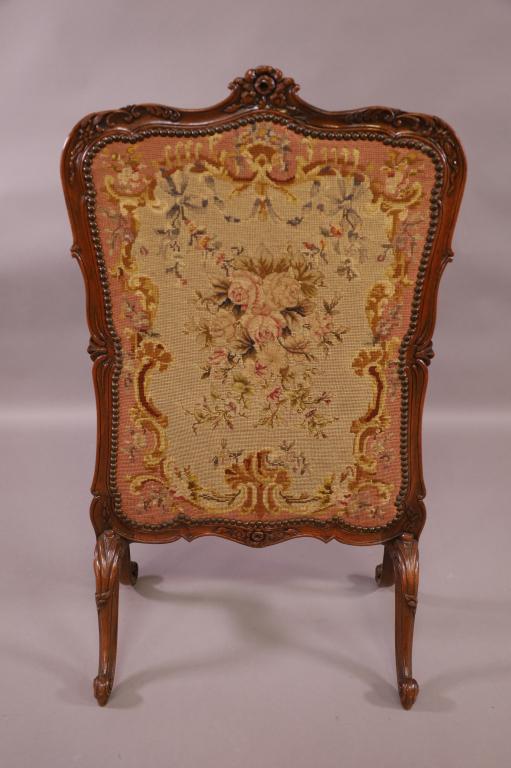 CARVED FRENCH NEEDLEPOINT FIRESCREEN (1 of 4)