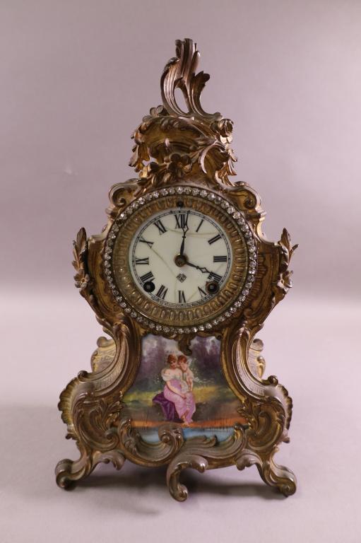 GILT METAL ANSONIA MANTLE CLOCK (1 of 4)