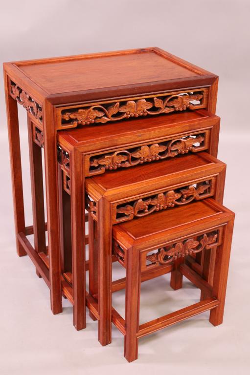 SET OF 4 CARVED CHINESE NESTING TABLES (1 of 2)
