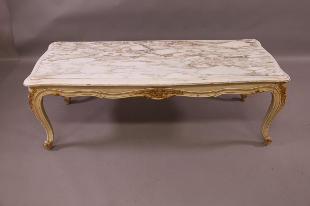 FRENCH MARBLE TOP PAINTED FINISH COFFEE TABLE (1 of 3)