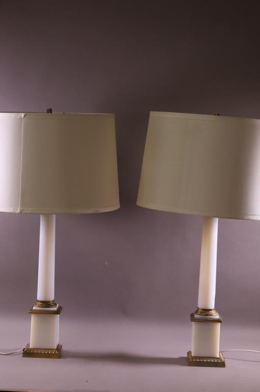 PAIR OF OPALINE GLASS TABLE LAMPS (1 of 3)