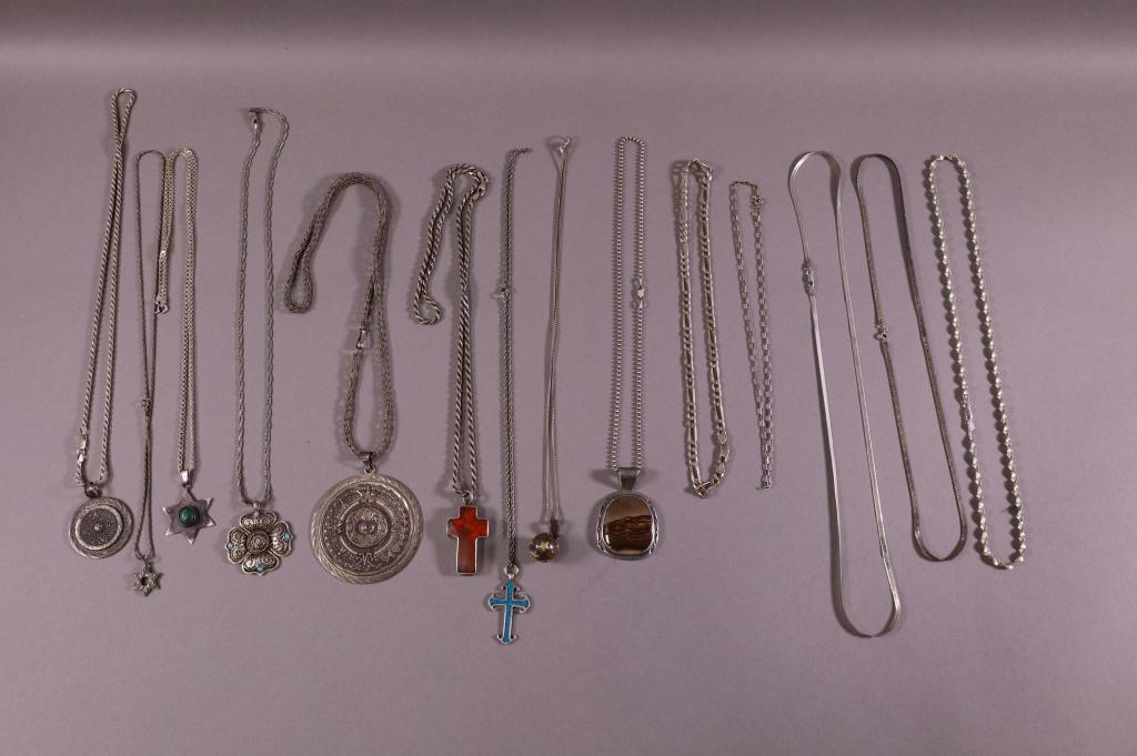 COLLECTION OF 14 STERLING NECKLACES (1 of 6)