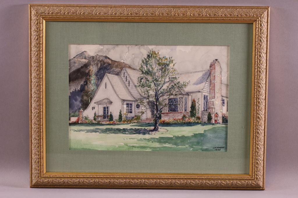 DATED 1939 COTTAGE SCENE WATERCOLOR (1 of 3)