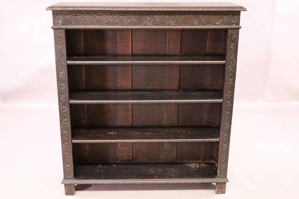 1900'S SPANISH STYLE CARVED OAK BOOKCASE (1 of 3)