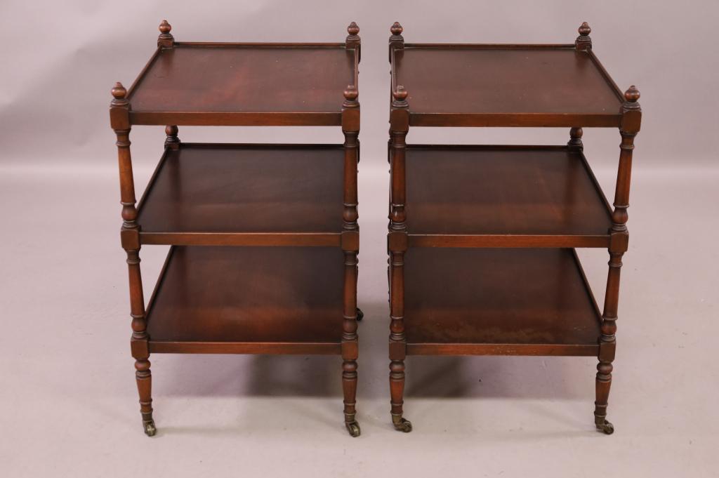 PAIR OF MAHOGANY SIDE TABLES ON CASTERS (1 of 4)