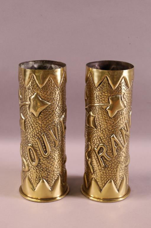 PAIR OF 1911 TRENCH ART SHELL CASINGS (1 of 5)