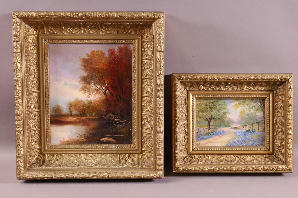 2 SMALL OIL PAINTINGS IN GOLD GILT FRAMES (1 of 5)