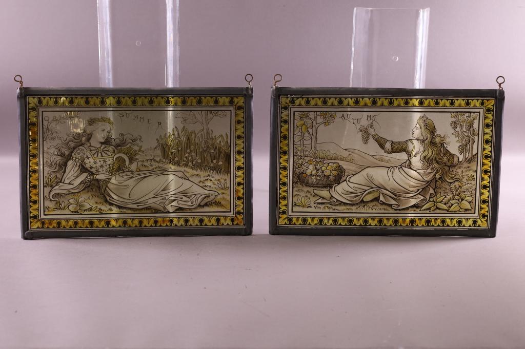 PAIR OF ANTIQUE LEADED GLASS PANELS (1 of 3)