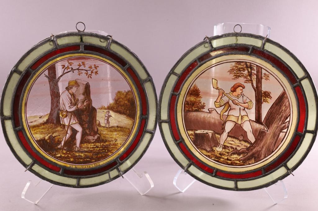 2 ANTIQUE LEADED GLASS PANELS (1 of 3)