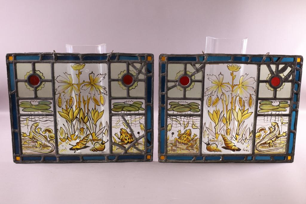 PAIR OF ANTIQUE LEADED GLASS PANELS (1 of 3)