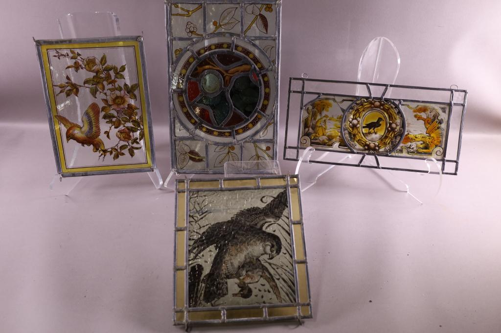 4 ANTIQUE LEADED GLASS PANELS (1 of 5)