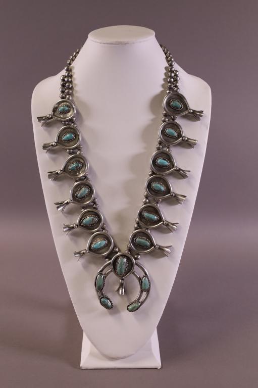 TURQUOISE & STERLING SQUASH BLOSSOM NECKLACE (1 of 2)