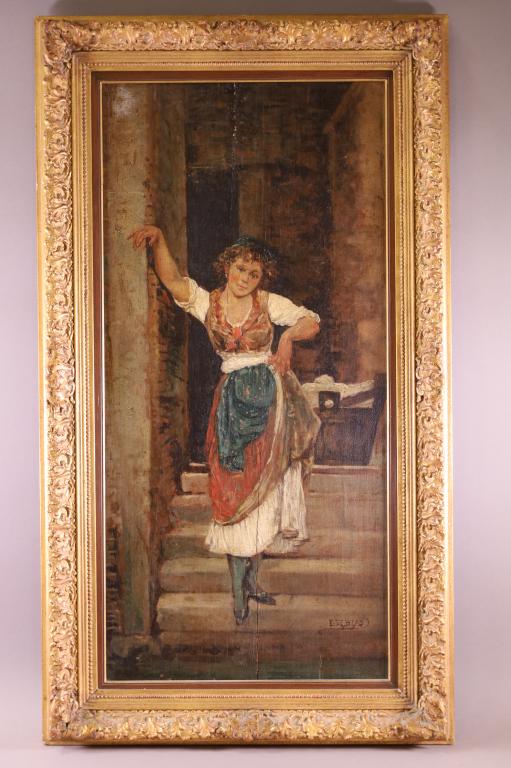 ANTIQUE EUGENE DeBLAS OIL PAINTING (1 of 7)