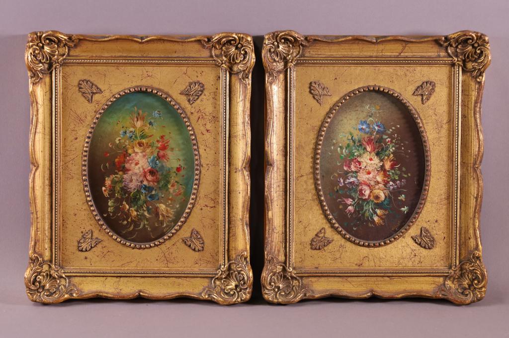PAIR OF FLORAL OIL PAINTINGS (1 of 5)