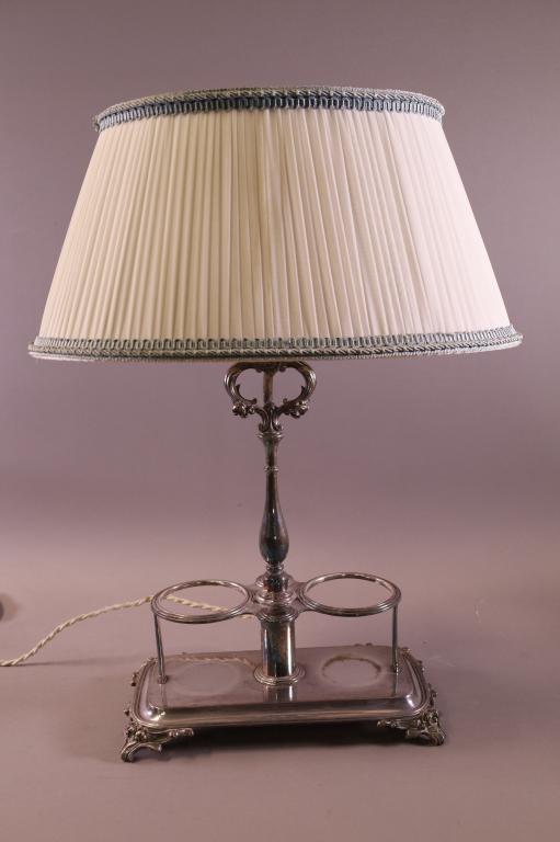 CHRISTOFLE SILVER PLATED LAMP: CHRISTOFLE SILVER PLATED SINGLE SOCKET LAMP. MARKED ON BASE, GOOD CONDITION. 20" H.