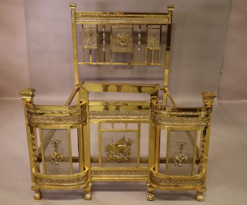 FANCY ANTIQUE BRASS FULL SIZE BED: FULL SIZE, BRASS BED. FLORAL AND BIRD DECORATED. THIS ITEM EXCEEDS SIZE LIMITATIONS FOR IN HOUSE SHIPPING.
