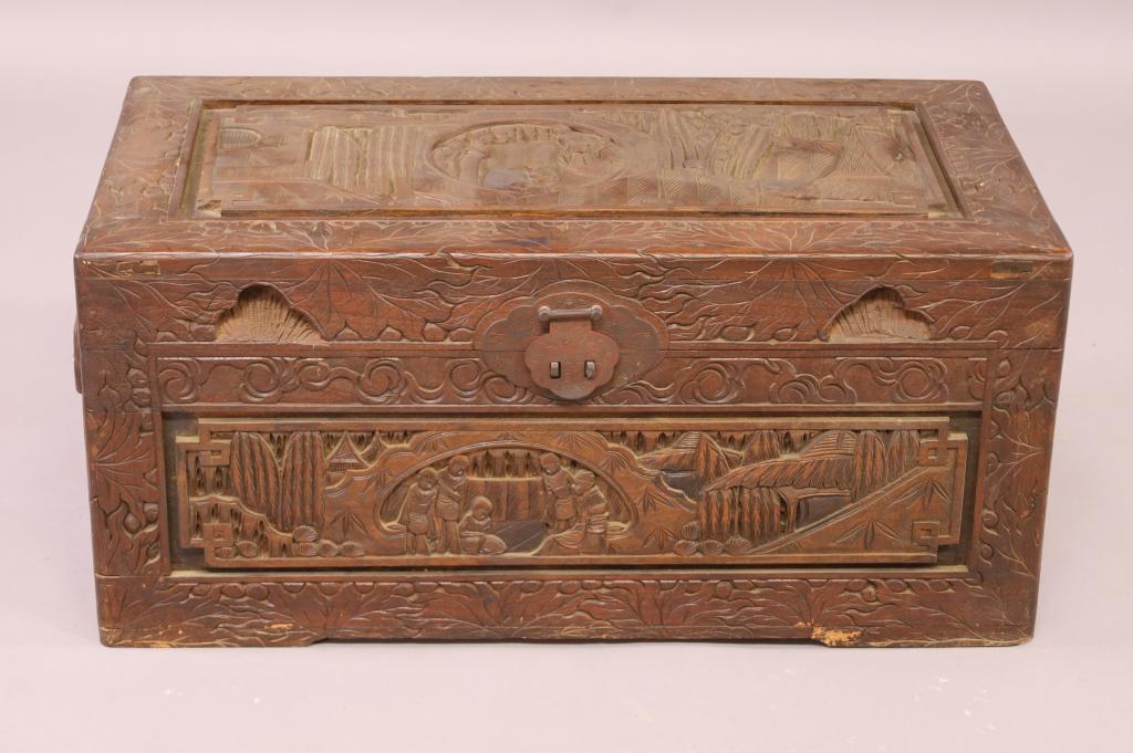 SMALL CARVED CHINESE CAMPHOR CHEST (1 of 5)