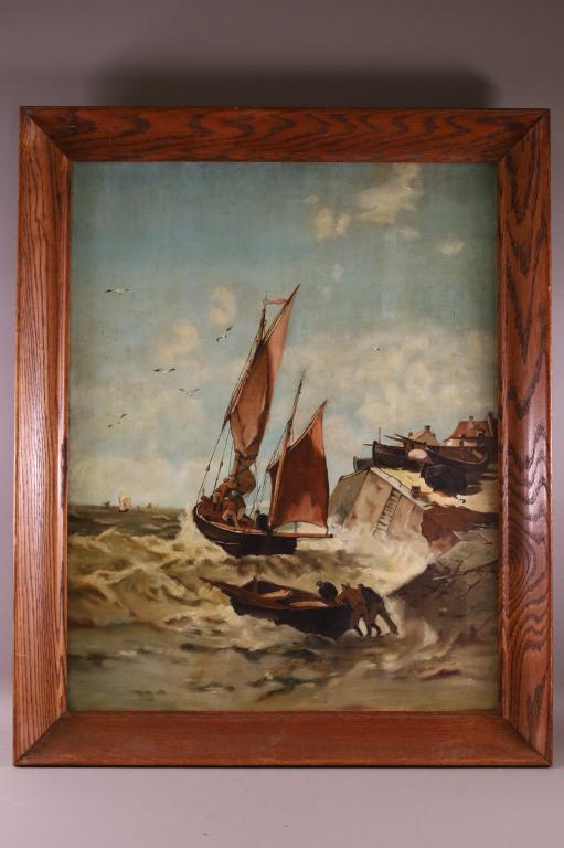 ANTIQUE HARBOR SCENE PAINTING (1 of 3)