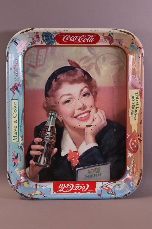COCA-COLA MENU GIRL METAL SERVING TRAY (1 of 2)