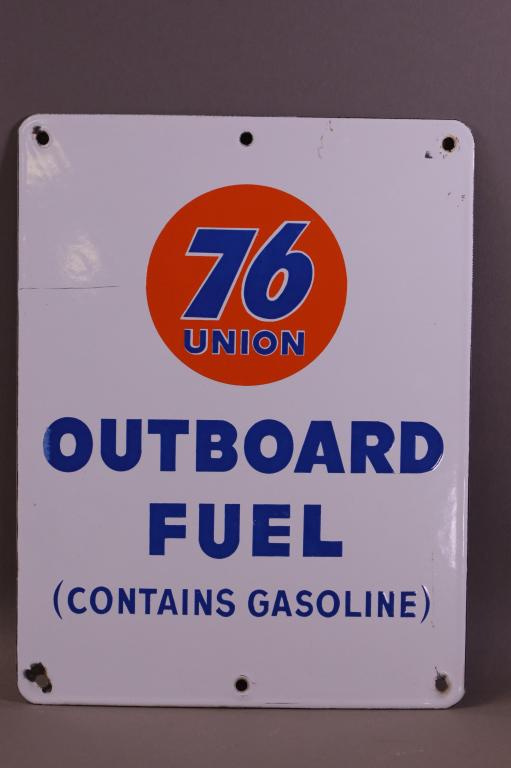 UNION 76 OUTBOARD FUEL PORCELAIN SIGN (1 of 3)